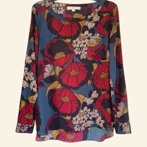 LOFT Red and Blue Floral Blouse
